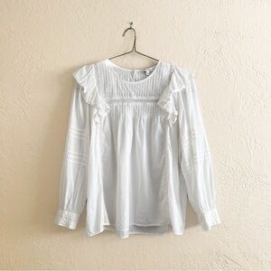 Madewell Full-Sleeve Pintuck Ruffle Top White Edwardian Blouse M